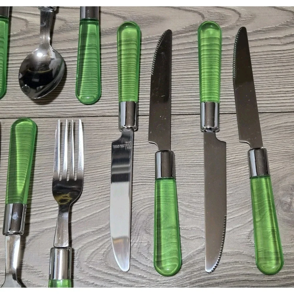Pier 1 Imports Flatware Set 12 Pcs Translucent Green Retired Forks Spoons Knives
